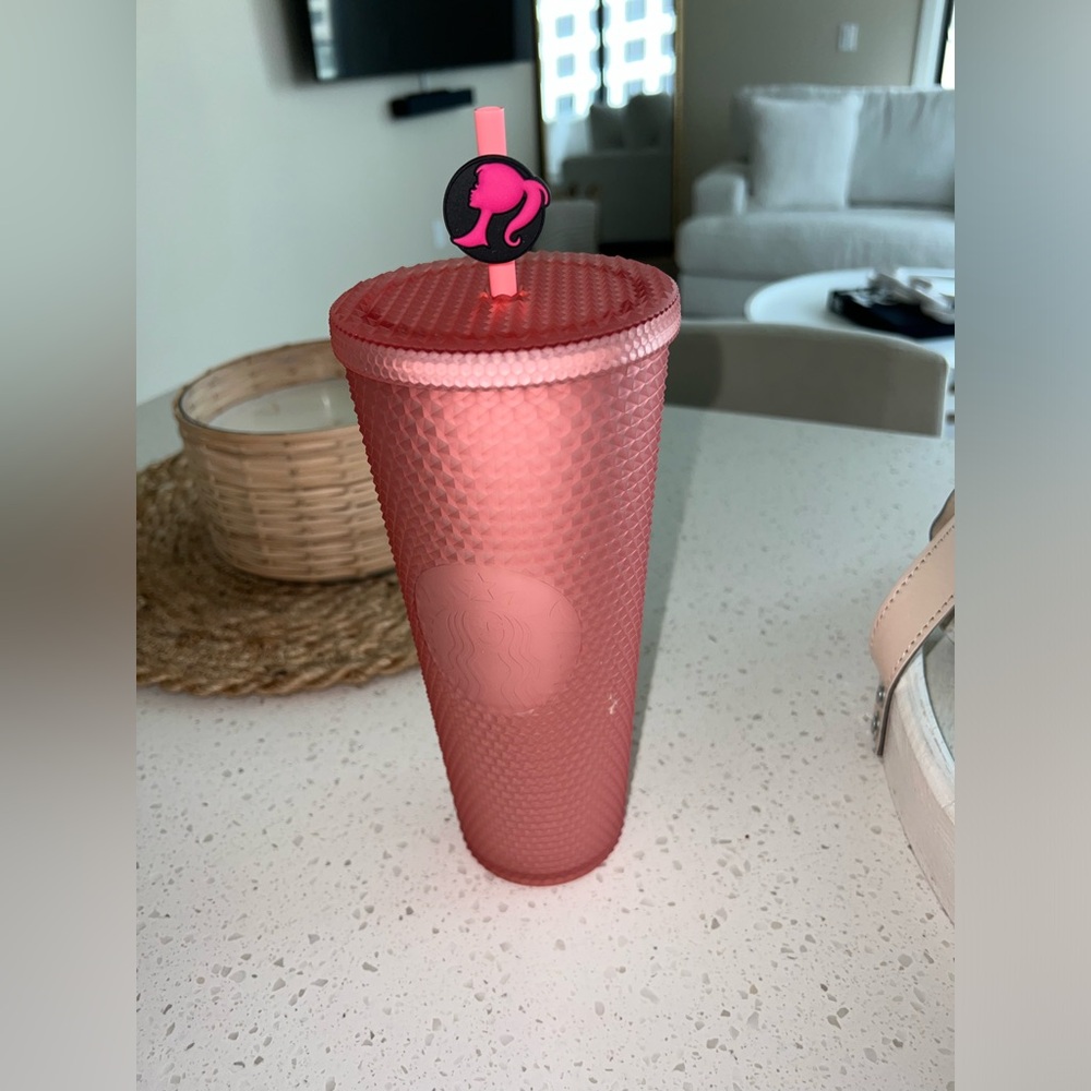 Starbucks, pink Tumblr cup / straw with barbie straw topper new